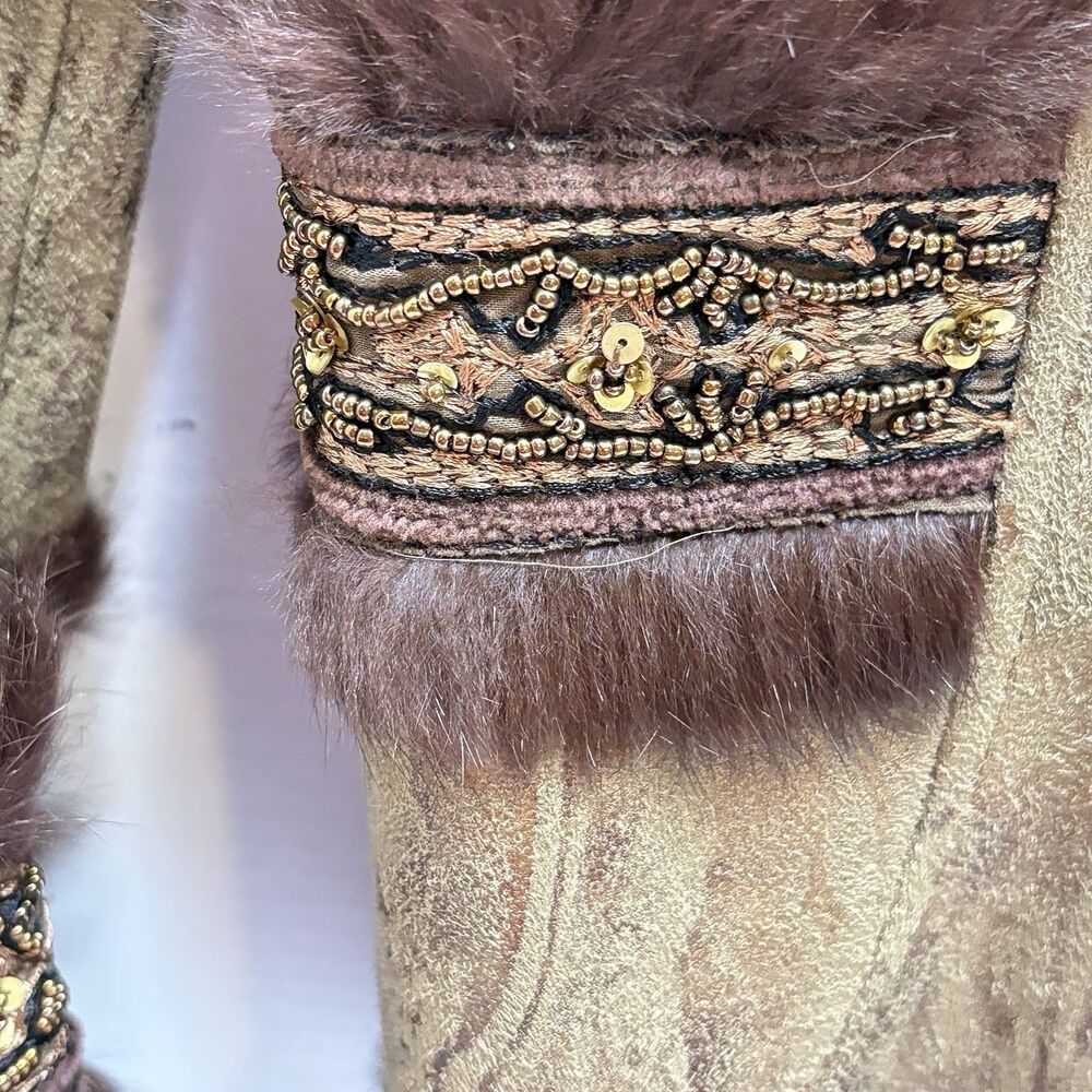 VTG Cache Penny Lane Suede Faux Fur Trim Boho Afghan Toggle Jacket Women’s 6 - Picture 4 of 15